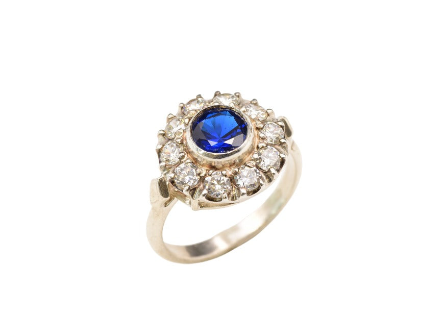 Created Sapphire Ring made in 925 Sterling Silver with Round Created Blue Sapphire in Halo setting, September Birthstone gift idea, symbolizes sincerity, truth, and faithfulness, ideal for everyday wear and perfect for birthday gifting and special occasions.