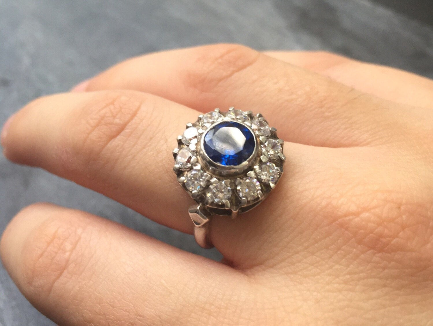 Created Sapphire Halo Ring in 925 Sterling Silver, September Birthstone, symbolizes sincerity and faithfulness, perfect for gifts.