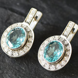 Blue Aqua Earrings - Vintage Oval Earrings, Blue Victorian Earrings