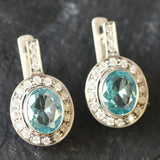 Blue Aqua Earrings - Vintage Oval Earrings, Blue Victorian Earrings