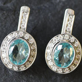 Blue Aqua Earrings - Vintage Oval Earrings, Blue Victorian Earrings