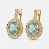 Gold Aquamarine Earrings - Gold Victorian Earrings, Blue Diamond Earrings