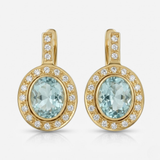 Gold Aquamarine Earrings - Gold Victorian Earrings, Blue Diamond Earrings