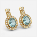 Gold Aquamarine Earrings - Gold Victorian Earrings, Blue Diamond Earrings