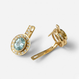 Gold Aquamarine Earrings - Gold Victorian Earrings, Blue Diamond Earrings