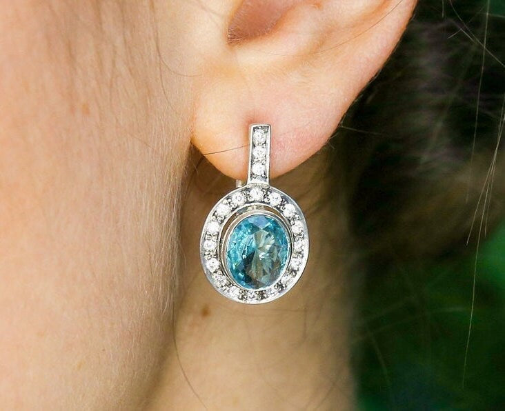 Aquamarine Earrings, Created Aquamarine, Victorian Earrings, Vintage Earrings, Blue Diamond Earrings, Blue Aqua Earrings, Silver Earrings(1)