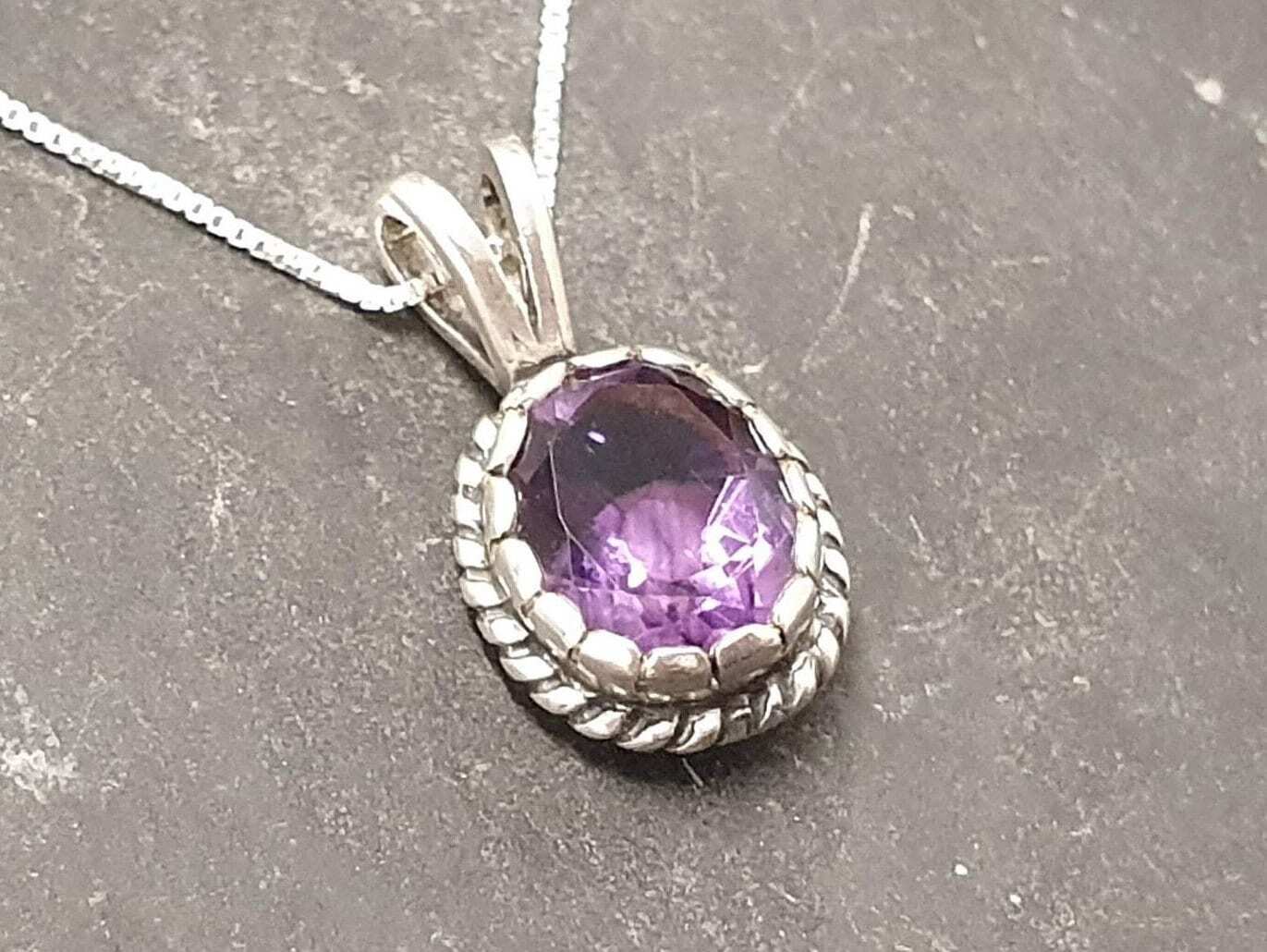 Amethyst Pendant, Natural Amethyst, Vintage Pendant, February Birthstone, Purple Pendant, Dainty Antique Pendant, Solid Silver Pendant