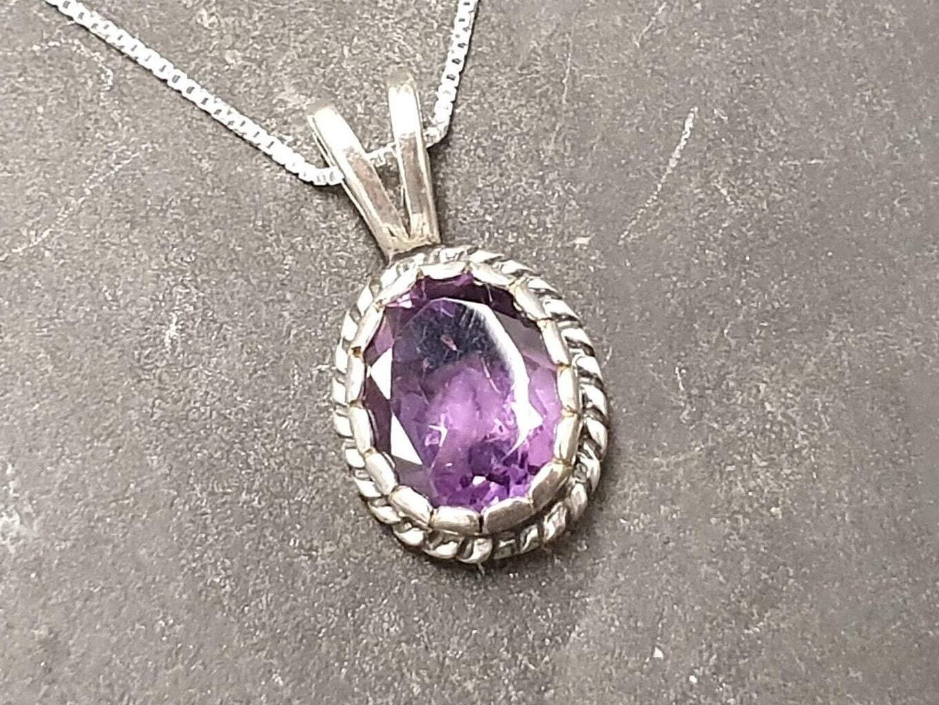Vintage Amethyst Necklace - Purple Gemstone Pendant - Genuine Amethyst Necklace