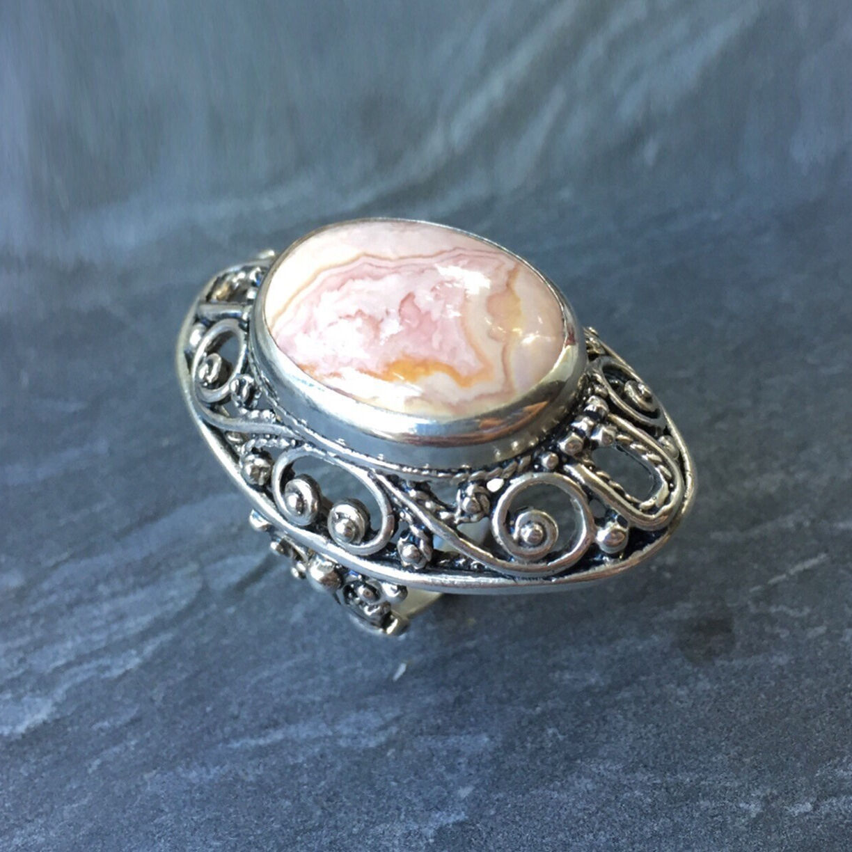 Rhodochrosite Ring, Natural Stone, Vintage Ring, Statement Ring, Large Stone Ring, Natural Stone Ring, Solid Silver Ring, Pure Silver