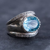 Chunky Blue Topaz Ring - Silver Dome Band - Blue Topaz Bezel Ring