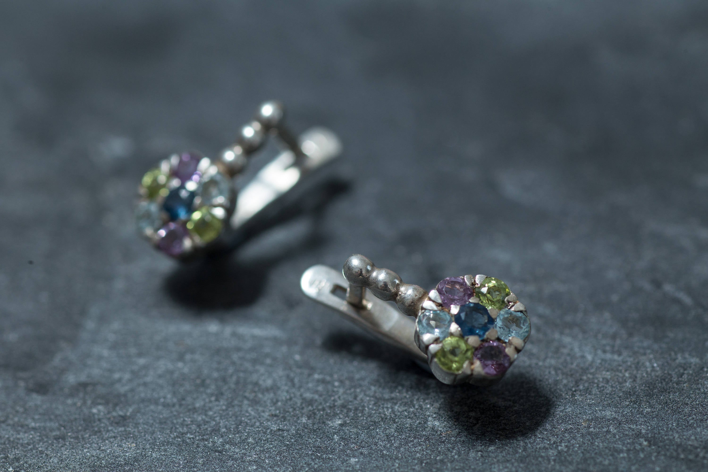 Flower Earrings, Topaz Earrings, Natural Stones, Vintage Earrings, Amethyst Earrings, Peridot Earrings, Blue Topaz Earrings, Solid Silver