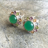 Vintage Emerald Earrings - Statement Emerald Earrings - Genuine Topaz Flower Earrings