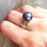 Black Pearl Ring - Real Pearl Statement Ring - Vintage Pearl Ring