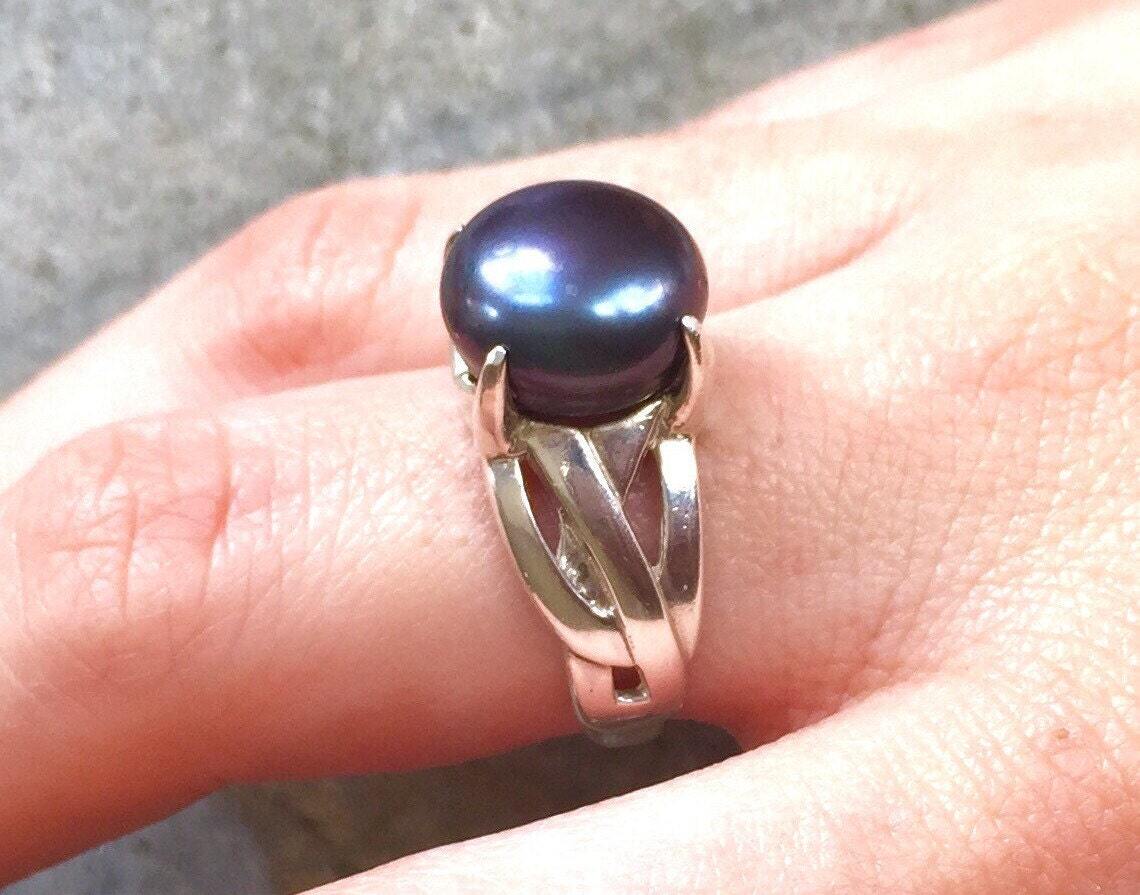 Black Pearl Ring, Real Pearl, Real Pearl Ring, Vintage Pearl Ring, Solid Silver Ring, Sterling Silver Ring, June Birthstone, Pure Silver