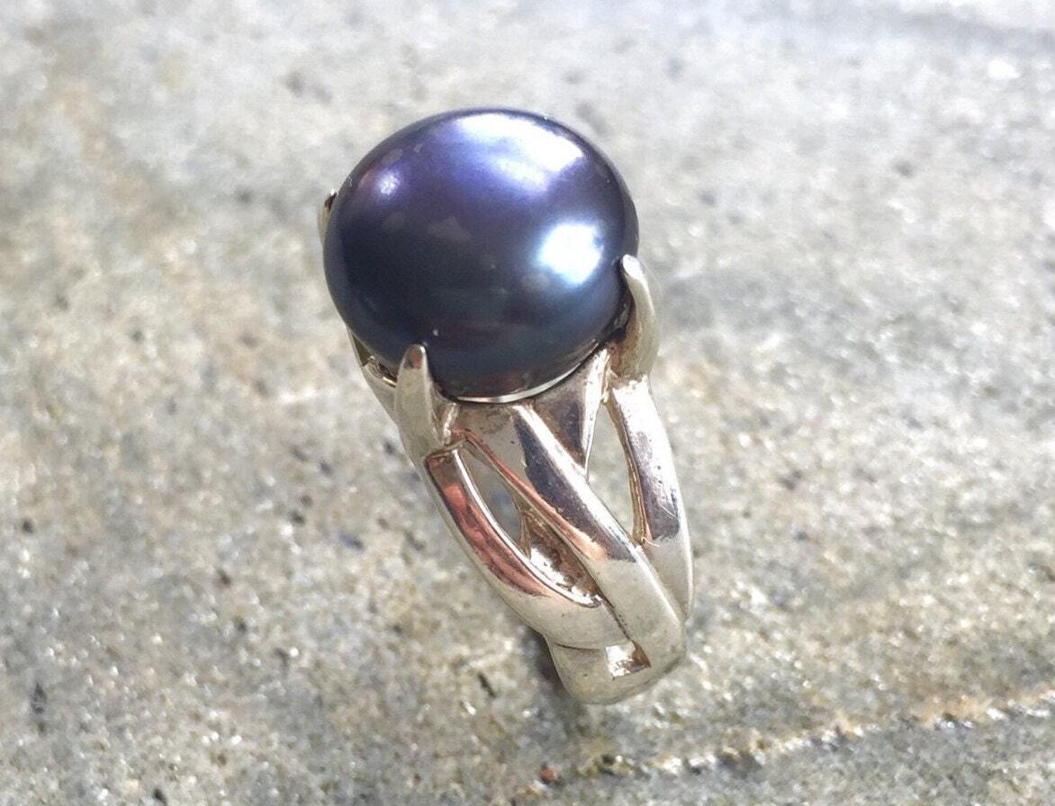 Black Pearl Ring, Real Pearl, Real Pearl Ring, Vintage Pearl Ring, Solid Silver Ring, Sterling Silver Ring, June Birthstone, Pure Silver