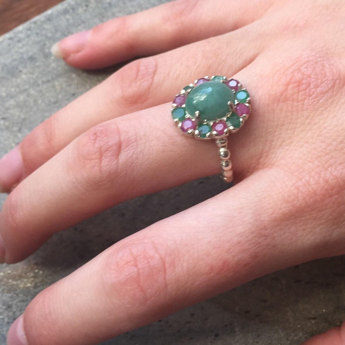 Large Emerald Ring, Natural Emerald, Natural Ruby, May Birthstone, Victorian Ring, Vintage Ring, Mothers Birthstone Ring, Solid Silver Ring