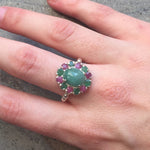 Large Emerald Ring, Natural Emerald, Natural Ruby, May Birthstone, Victorian Ring, Vintage Ring, Mothers Birthstone Ring, Solid Silver Ring