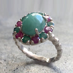 Large Emerald Ring, Natural Emerald, Natural Ruby, May Birthstone, Victorian Ring, Vintage Ring, Mothers Birthstone Ring, Solid Silver Ring