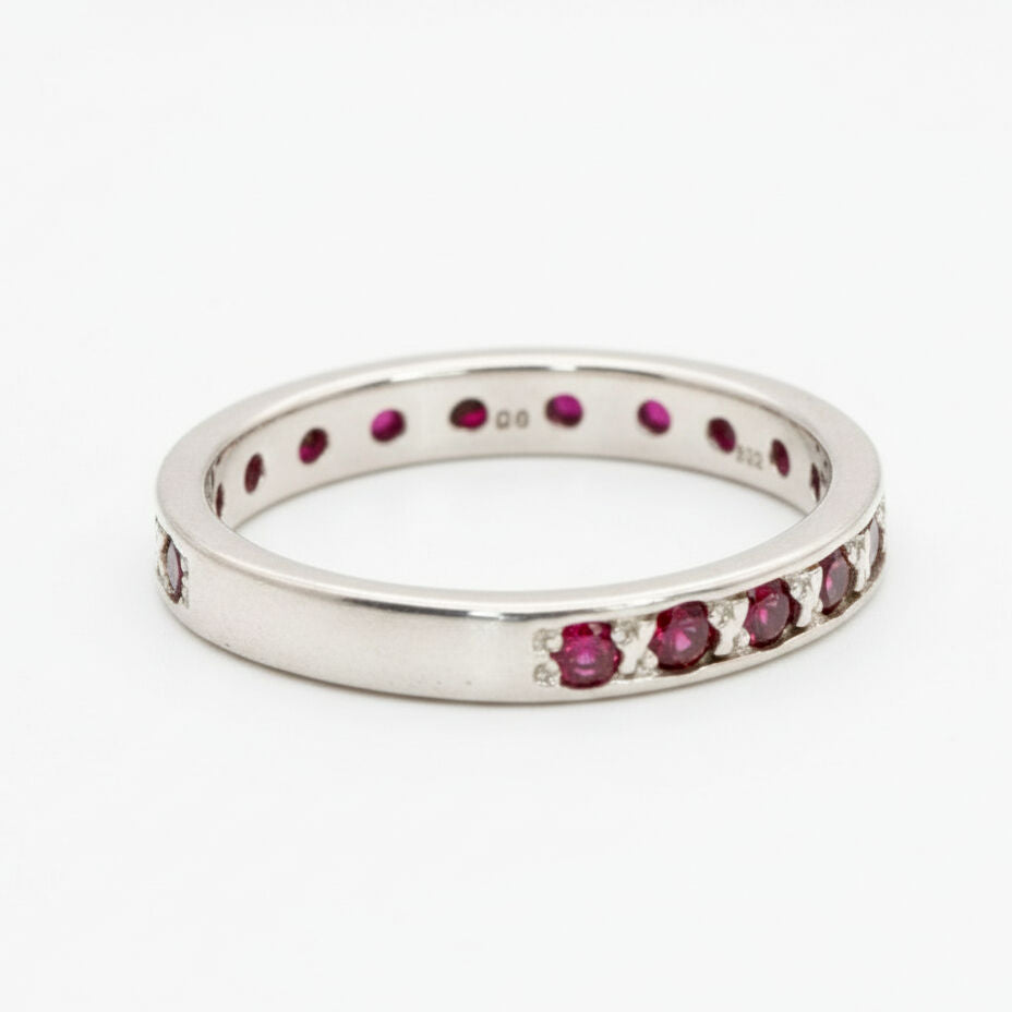 Beautifully crafted 925 Sterling Silver ring with a round Created Red Ruby, ideal for July birthdays and daily wear.