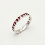Created Ruby Ring made in 925 Sterling Silver with Round Created Red Ruby in Channel-Set setting, July Birthstone gift idea, symbolizes nobility, purity, and passion, ideal for everyday wear and perfect for birthday gifting and special occasions.