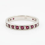 Chic 925 Sterling Silver ring featuring a round Created Red Ruby in channel-set, perfect for everyday elegance and July birthdays.