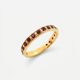 Created Ruby Ring made in 18k Gold Vermeil with Round Created Red Ruby in Channel-Set setting, July Birthstone gift idea, symbolizes nobility, purity, and passion, ideal for everyday wear and perfect for birthday gifting and special occasions.