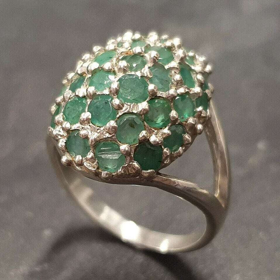 Natural Emerald Ring made in 925 Sterling Silver with Round Natural Green Emerald in Cluster setting, May Birthstone gift idea, symbolizes growth, harmony, and deep emotional healing, ideal for everyday wear and perfect for birthday gifting and special occasions.