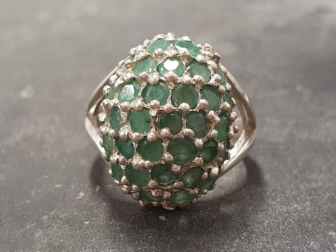 Sphere Ring, Emerald Ring, Natural Emerald, May Birthstone, Silver Dome Ring, Green Vintage Ring, May Birthstone Ring, Solid Silver Ring