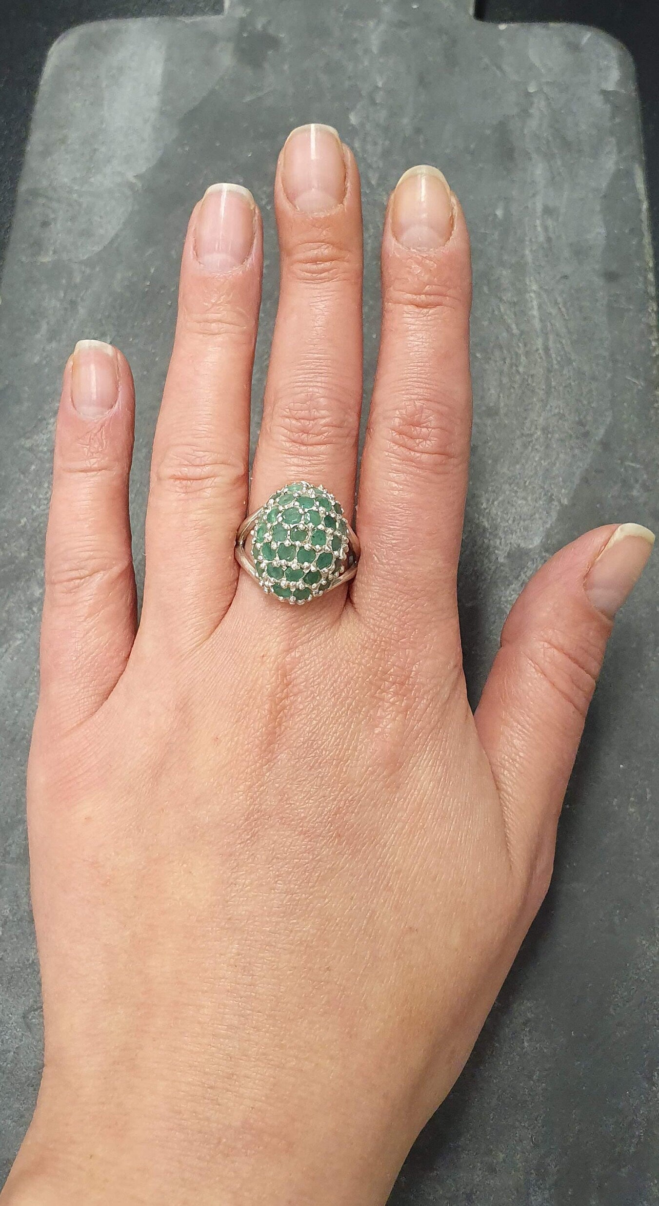 Sphere Ring, Emerald Ring, Natural Emerald, May Birthstone, Silver Dome Ring, Green Vintage Ring, May Birthstone Ring, Solid Silver Ring