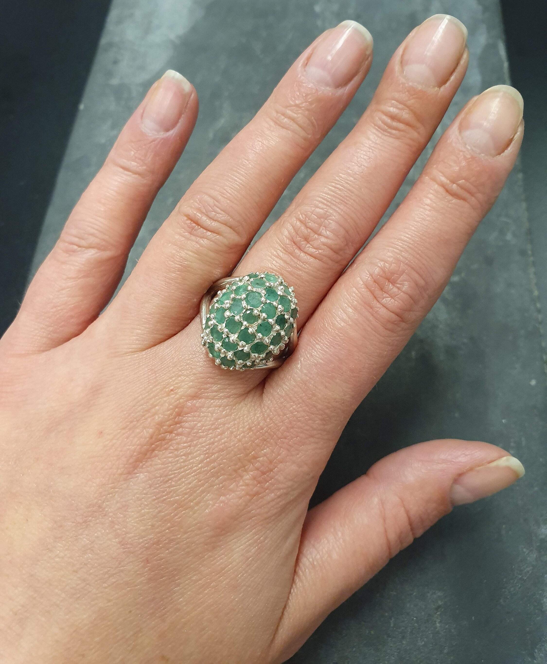 Sphere Ring, Emerald Ring, Natural Emerald, May Birthstone, Silver Dome Ring, Green Vintage Ring, May Birthstone Ring, Solid Silver Ring