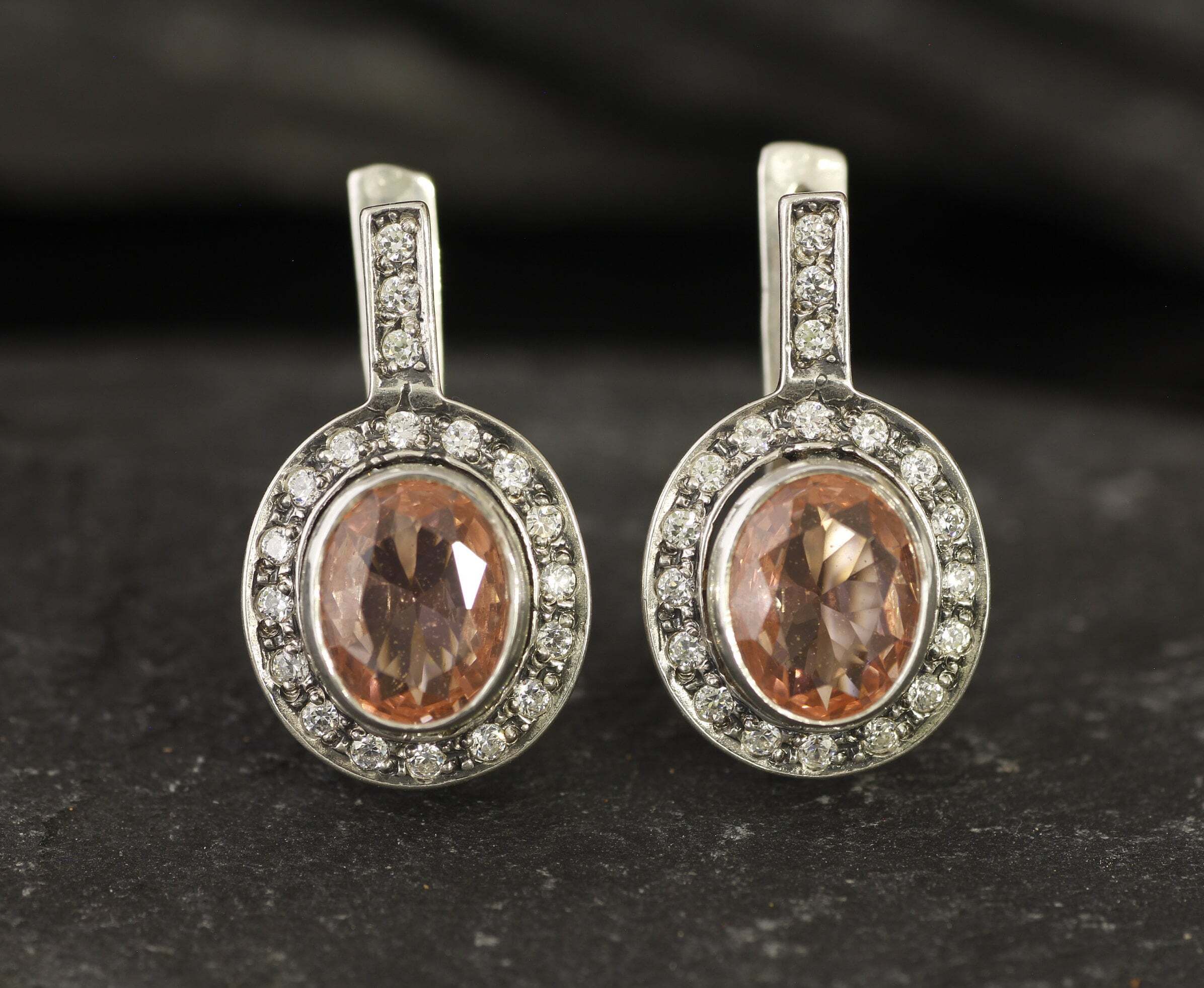 Morganite Earrings, Created Morganite, Victorian Earrings, Vintage Earrings, Pink Diamond Earrings, Pink Morganite, Solid Silver Earrings