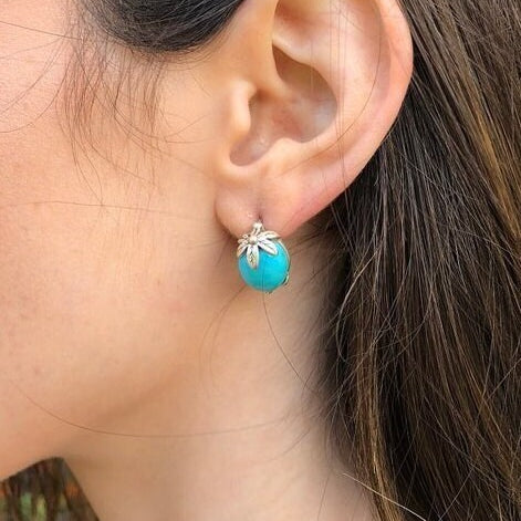 Black Pearl Earrings, Pearl Earrings, Natural Pearl, June Earrings, Silver Leaf Earrings, Round Pearl Earrings, Flower Earrings, Black Pearl