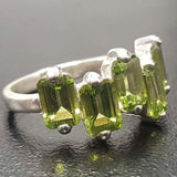Peridot Ring - Green Baguette Ring - Vintage Square Ring