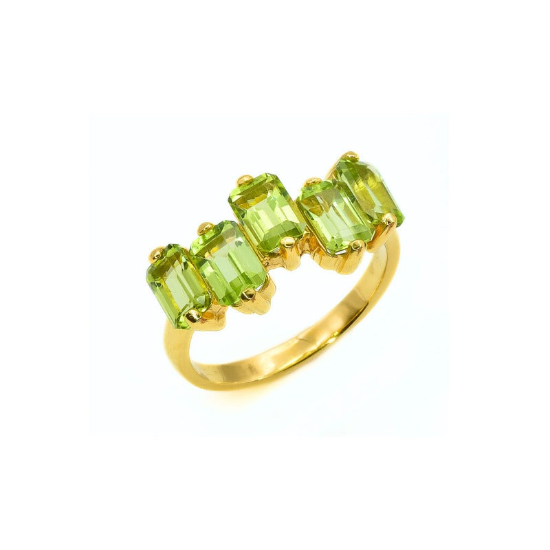 Peridot Ring, Natural Peridot, Emerald Cut Band, August Birthstone, Asymmetric Ring, Statement Ring, Vintage Green Ring, Solid Silver Ring(1)