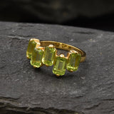 Peridot Baguette Gold Ring - Asymmetric Band, Natural Peridot Ring, Emerald Cut Ring