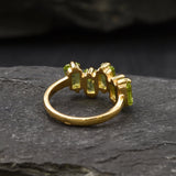 Peridot Baguette Gold Ring - Asymmetric Band, Natural Peridot Ring, Emerald Cut Ring