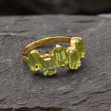 Peridot Baguette Gold Ring - Asymmetric Band, Natural Peridot Ring, Emerald Cut Ring