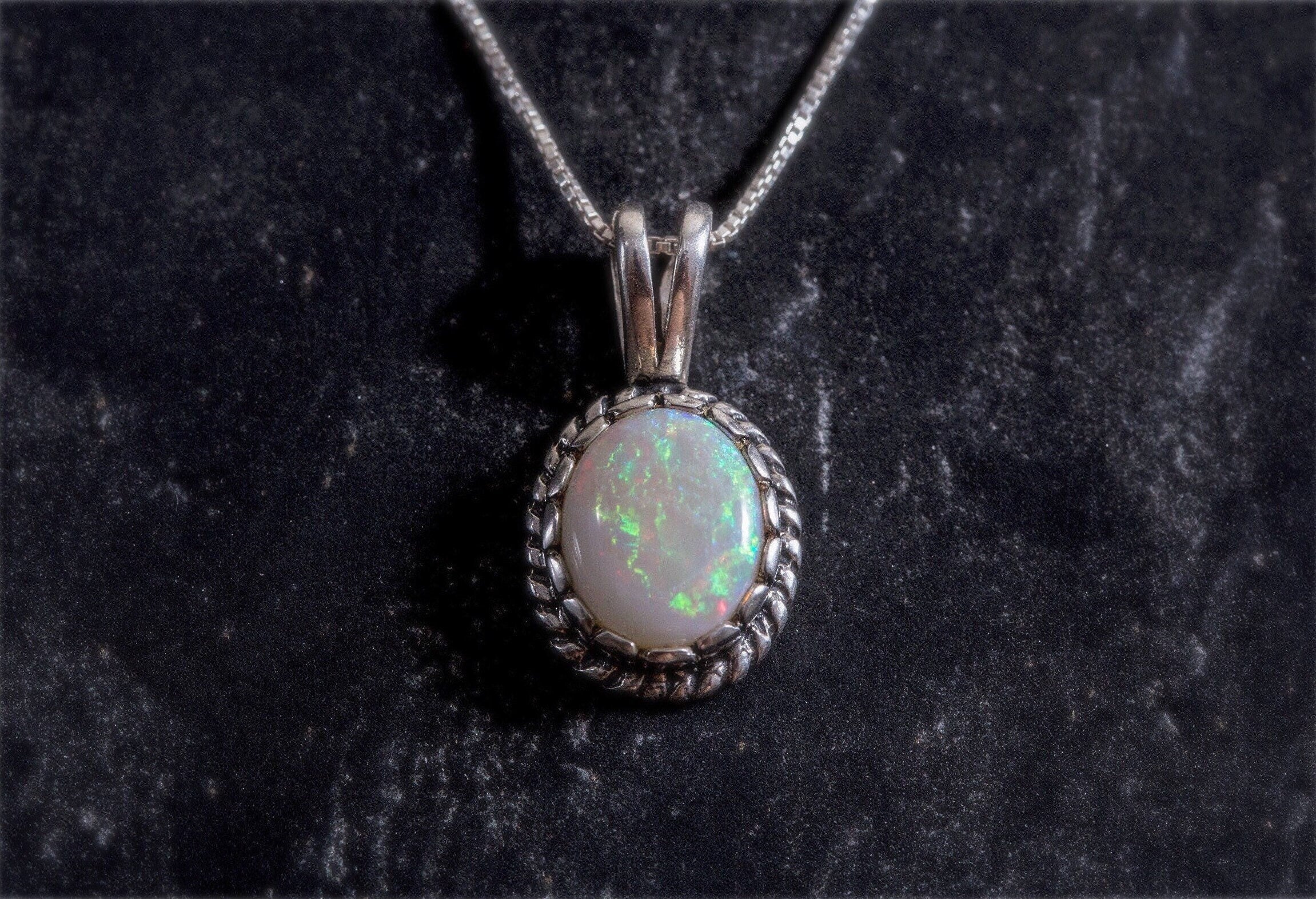 Opal Pendant, Natural Opal Pendant, Australian Opal, October Birthstone, Opal Necklace, Vintage Pendant, Opal, Silver Pendant, Real Opal (613162189)