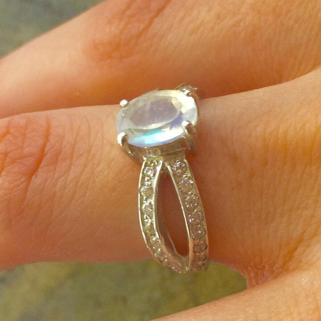 Moonstone Ring, Natural Moonstone Ring, Rainbow Moonstone, Engagement Ring, June Birthstone Ring, Solid Silver Ring, Promise Ring, Moonstone
