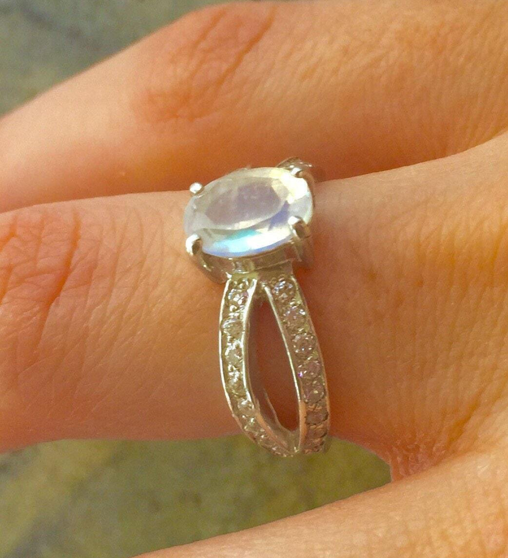 Moonstone Ring, Natural Moonstone Ring, Rainbow Moonstone, Engagement Ring, June Birthstone Ring, Solid Silver Ring, Promise Ring, Moonstone