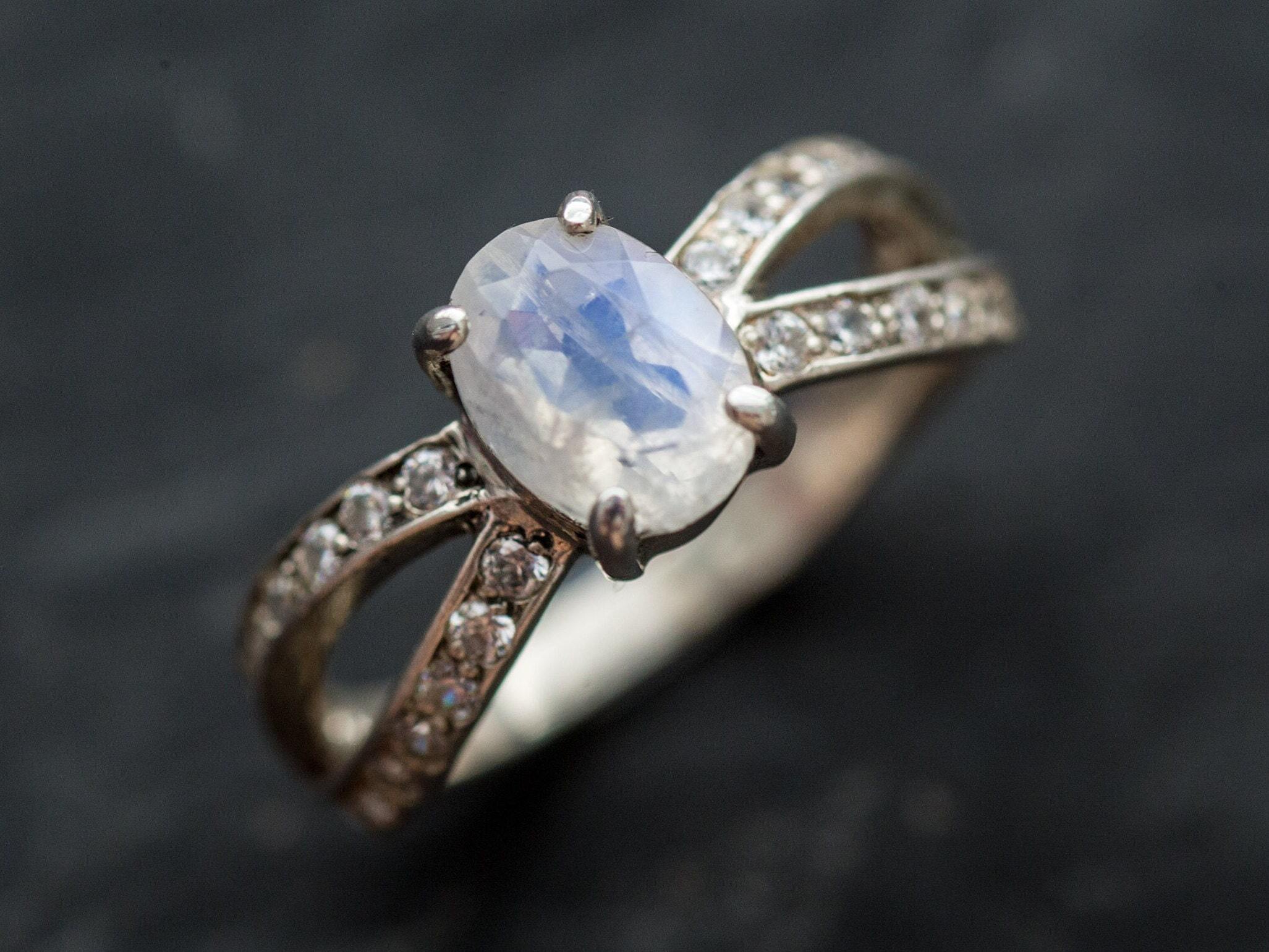 Moonstone Ring, Natural Moonstone Ring, Rainbow Moonstone, Engagement Ring, June Birthstone Ring, Solid Silver Ring, Promise Ring, Moonstone