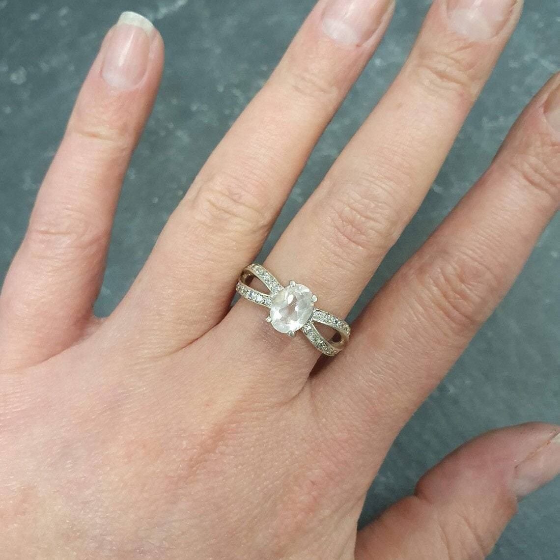 Moonstone Ring, Natural Moonstone Ring, Rainbow Moonstone, Engagement Ring, June Birthstone Ring, Solid Silver Ring, Promise Ring, Moonstone(1)