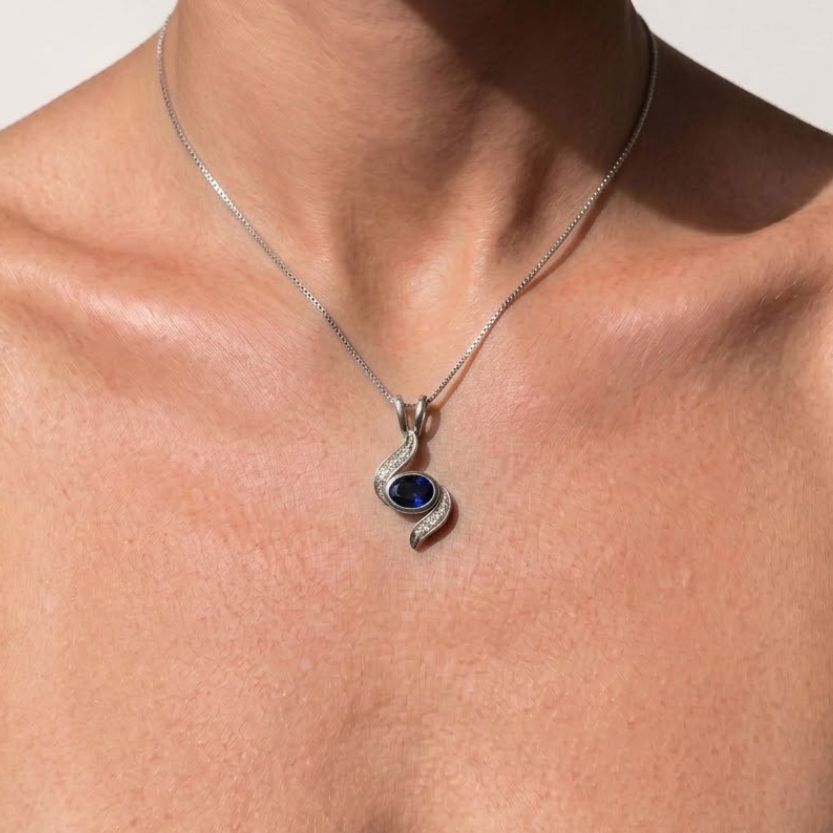 Sapphire Pendant in 925 Sterling Silver with Blue Baguette, symbolizes sincerity, perfect for birthdays and special occasions.
