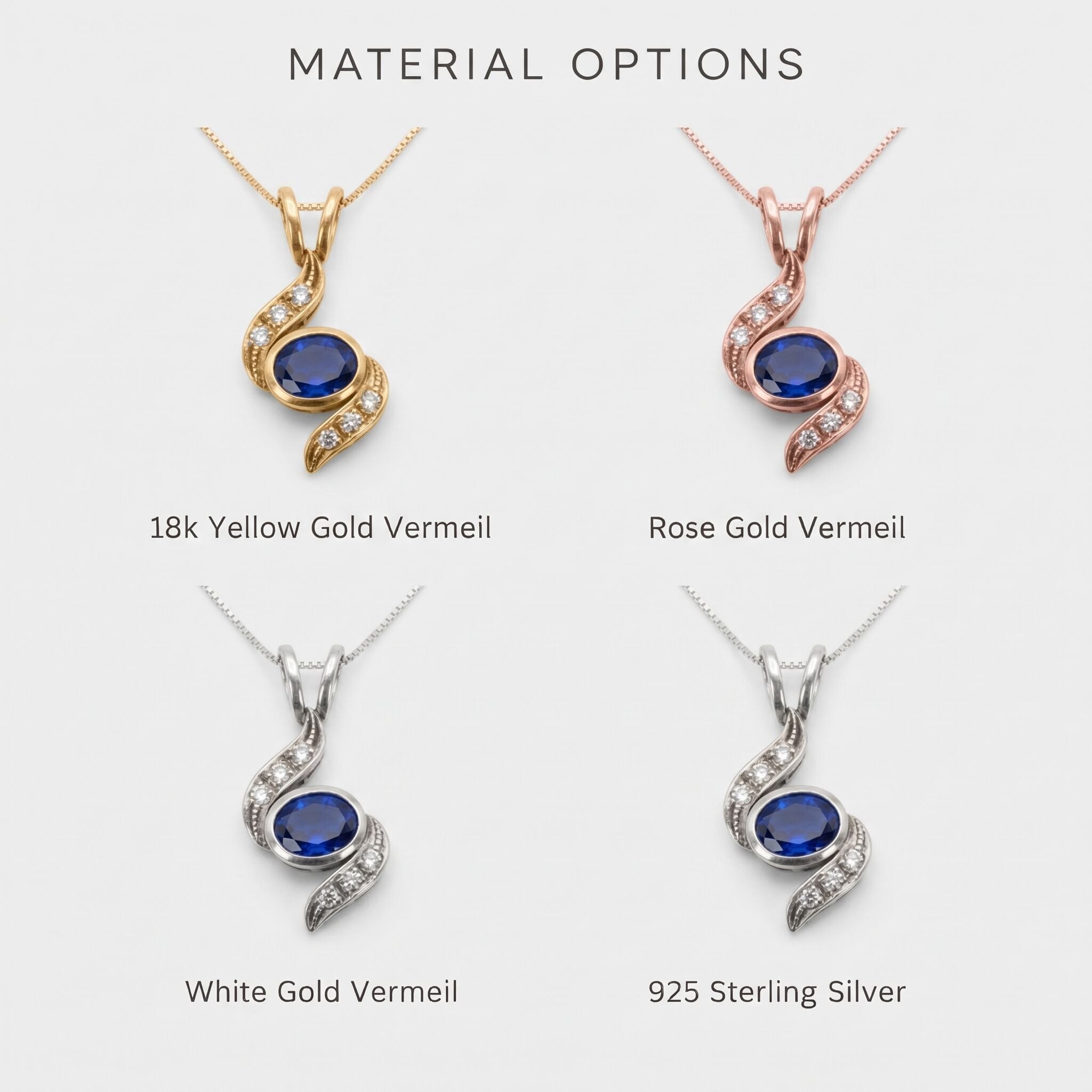 Stunning Created Sapphire Pendant in 925 Silver with Baguette cut, celebrates September birthdays and expresses loyalty and truth.