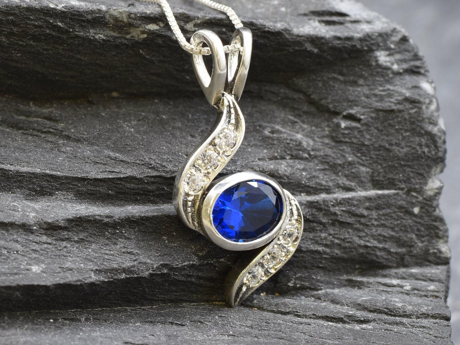 Sapphire Pendant in 925 Sterling Silver with Blue Baguette, symbolizes sincerity, perfect for birthdays and special occasions.