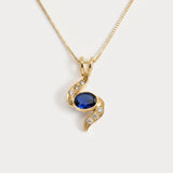 Created Sapphire Pendant made in 18k Gold Vermeil with Baguette Created Blue Sapphire in Bezel setting, September Birthstone gift idea, symbolizes sincerity, truth, and faithfulness, ideal for everyday wear and perfect for birthday gifting and special occasions.