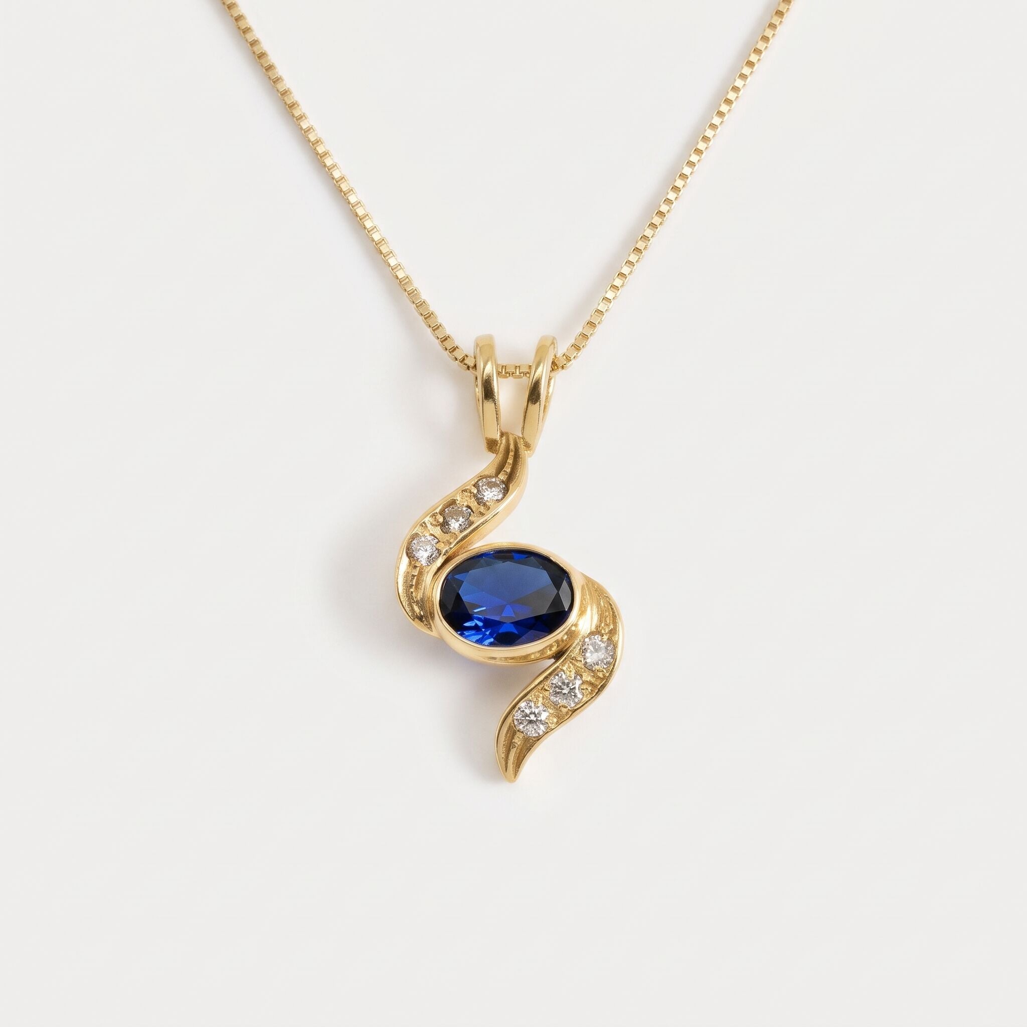 Created Sapphire Pendant made in 18k Gold Vermeil with Baguette Created Blue Sapphire in Bezel setting, September Birthstone gift idea, symbolizes sincerity, truth, and faithfulness, ideal for everyday wear and perfect for birthday gifting and special occasions.