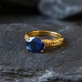 Gold Sapphire Ring - Blue Tribal Ring - Vintage Horizontal Ring