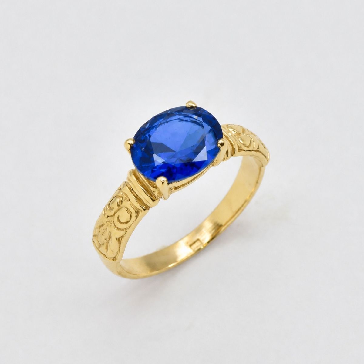 Created Sapphire Ring made in 18k Gold Vermeil with Round Created Blue Sapphire in Prong setting, September Birthstone gift idea, symbolizes sincerity, truth, and faithfulness, ideal for everyday wear and perfect for birthday gifting and special occasions.