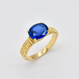 Created Sapphire Ring made in 18k Gold Vermeil with Round Created Blue Sapphire in Prong setting, September Birthstone gift idea, symbolizes sincerity, truth, and faithfulness, ideal for everyday wear and perfect for birthday gifting and special occasions.